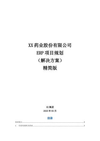 XX药业股份有限公司ERP项目规划方案