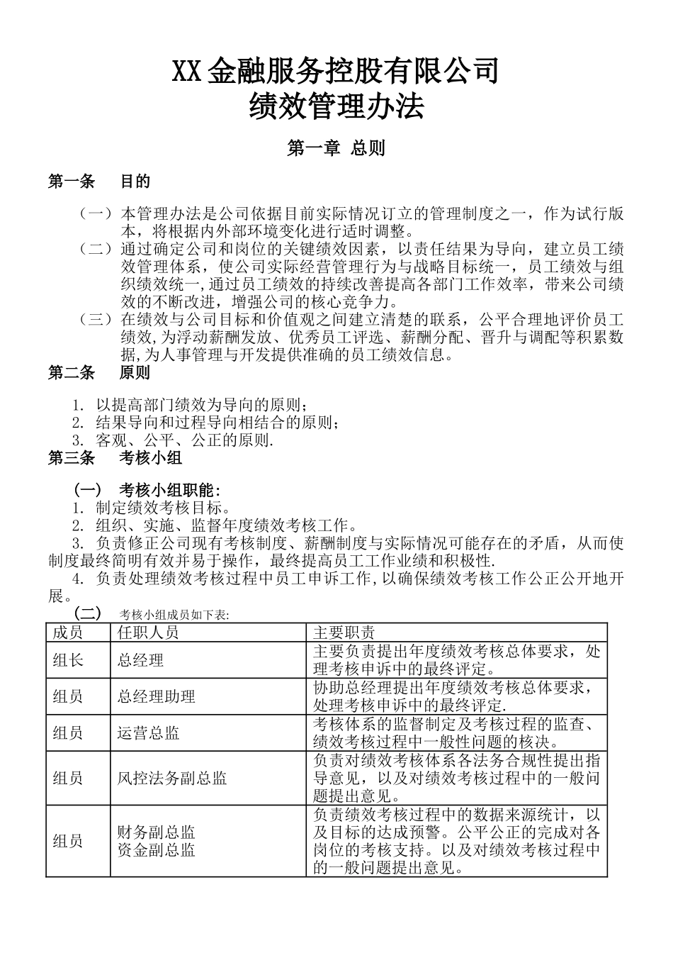 XX金融上市公司绩效管理制度_第1页