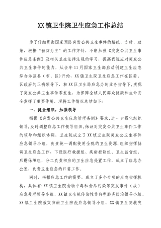 XX镇卫生院卫生应急工作总结