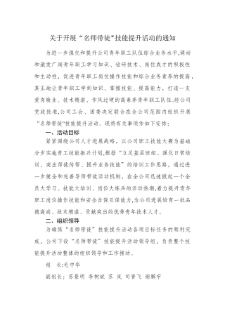 “名师带徒”技能提升活动方案