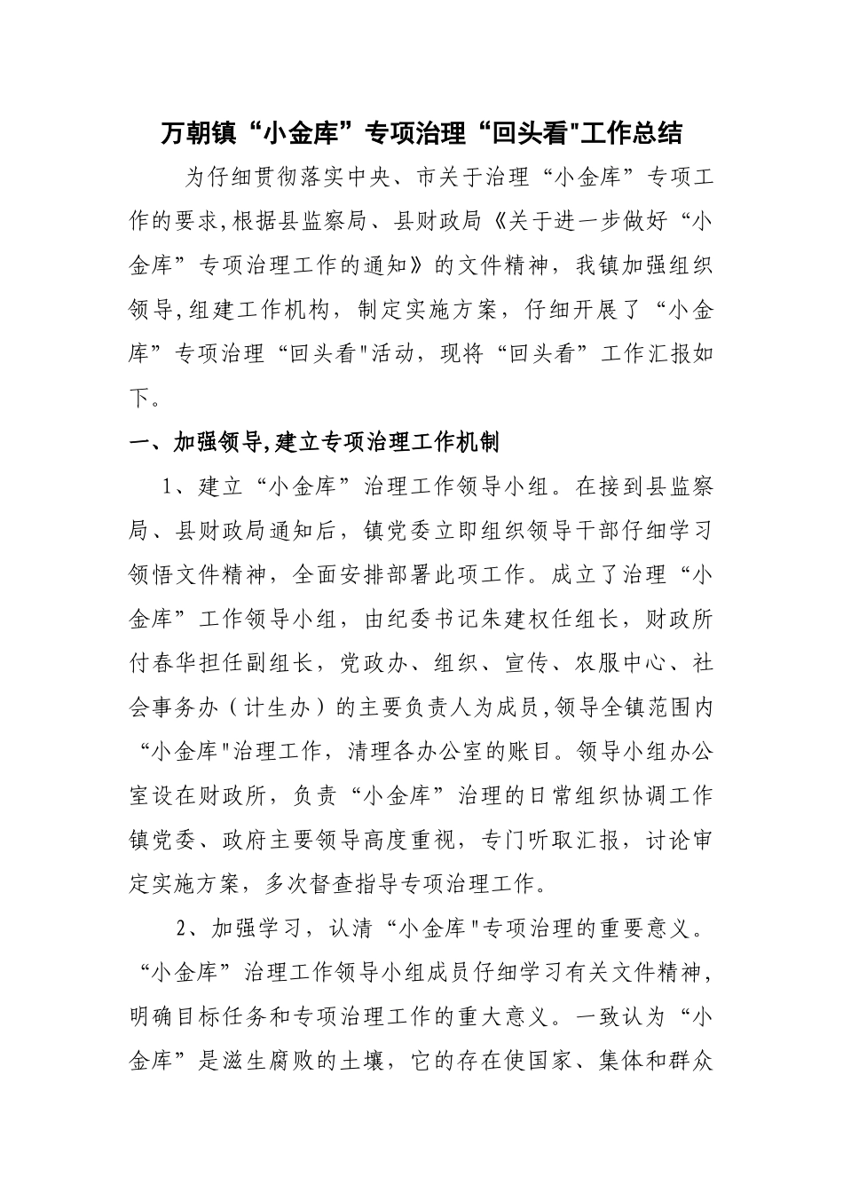 “小金库”专项治理“回头看”工作总结_第1页