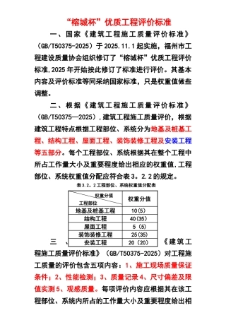 “榕城杯”优质工程评价标准