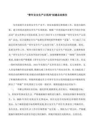 “青年安全生产示范岗”创建总结报告