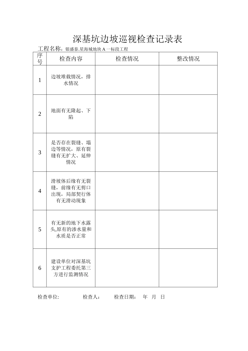 ★深基坑边坡巡视检查记录表_第1页