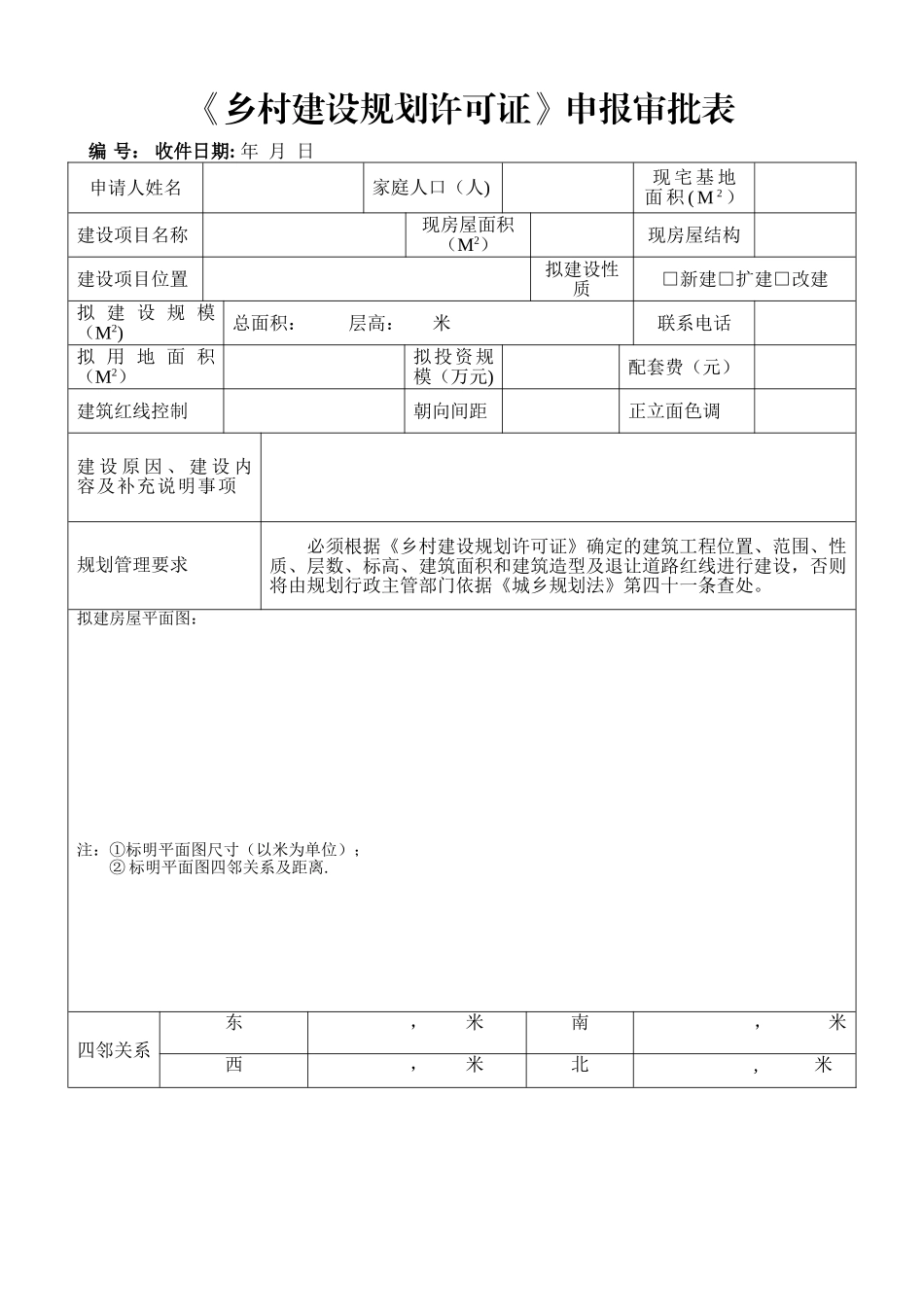 ☆乡村建设规划许可证申报审批表_第1页