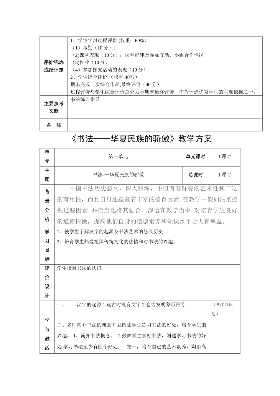 《书法艺术》课程纲要及教学设计_第2页