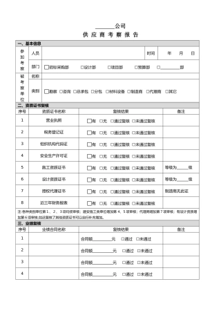 《供应商考察报告》