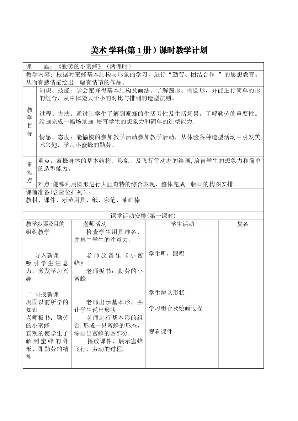 《勤劳的小蜜蜂》美术教案_第1页