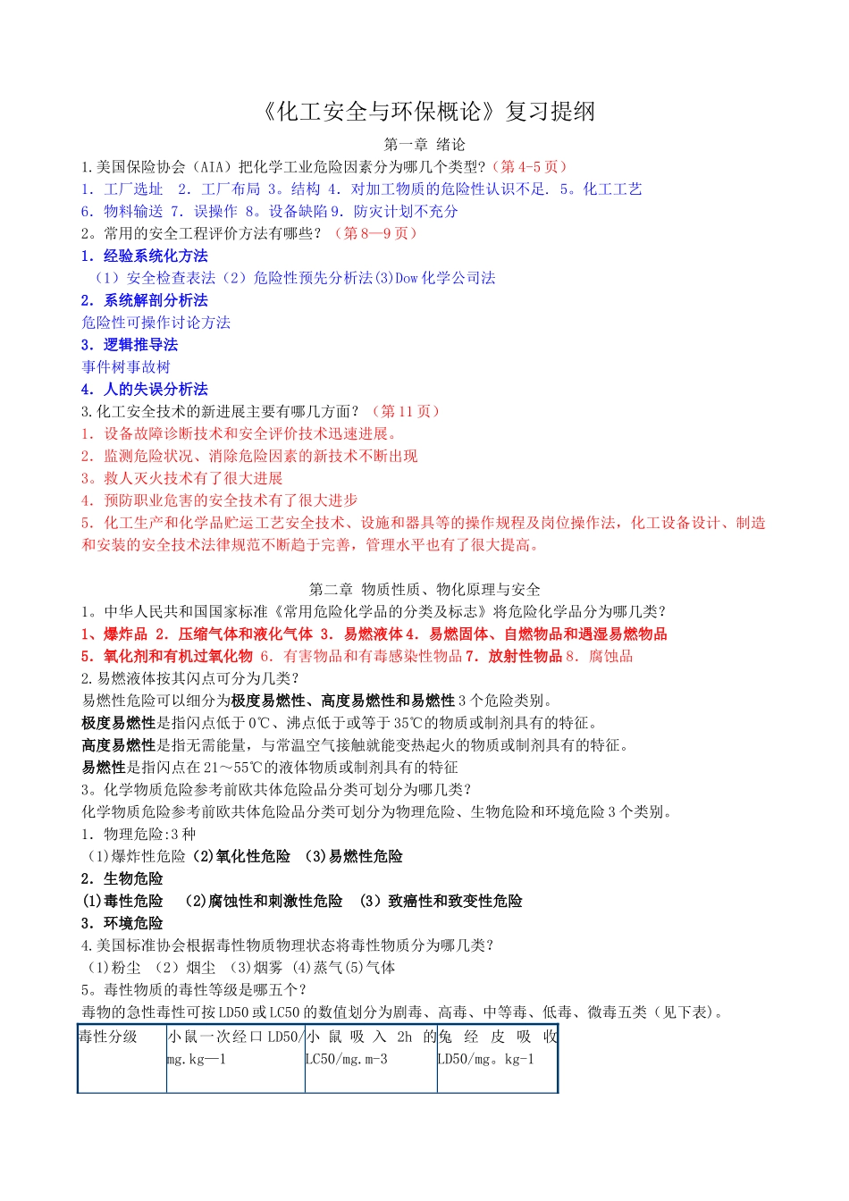 《化工安全与环保概论》复习提纲_第1页