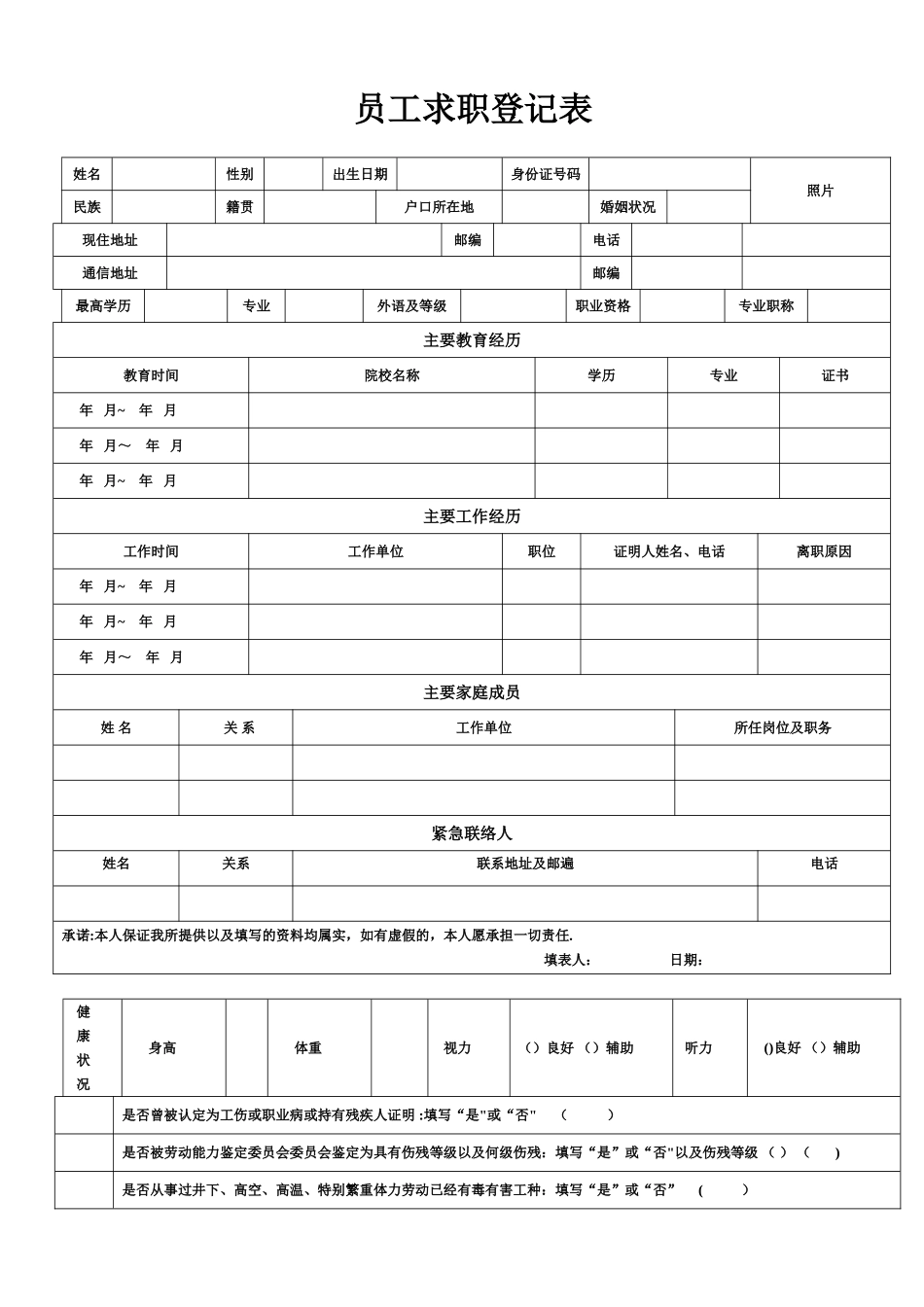 《员工入职登记表》经典范本新_第1页