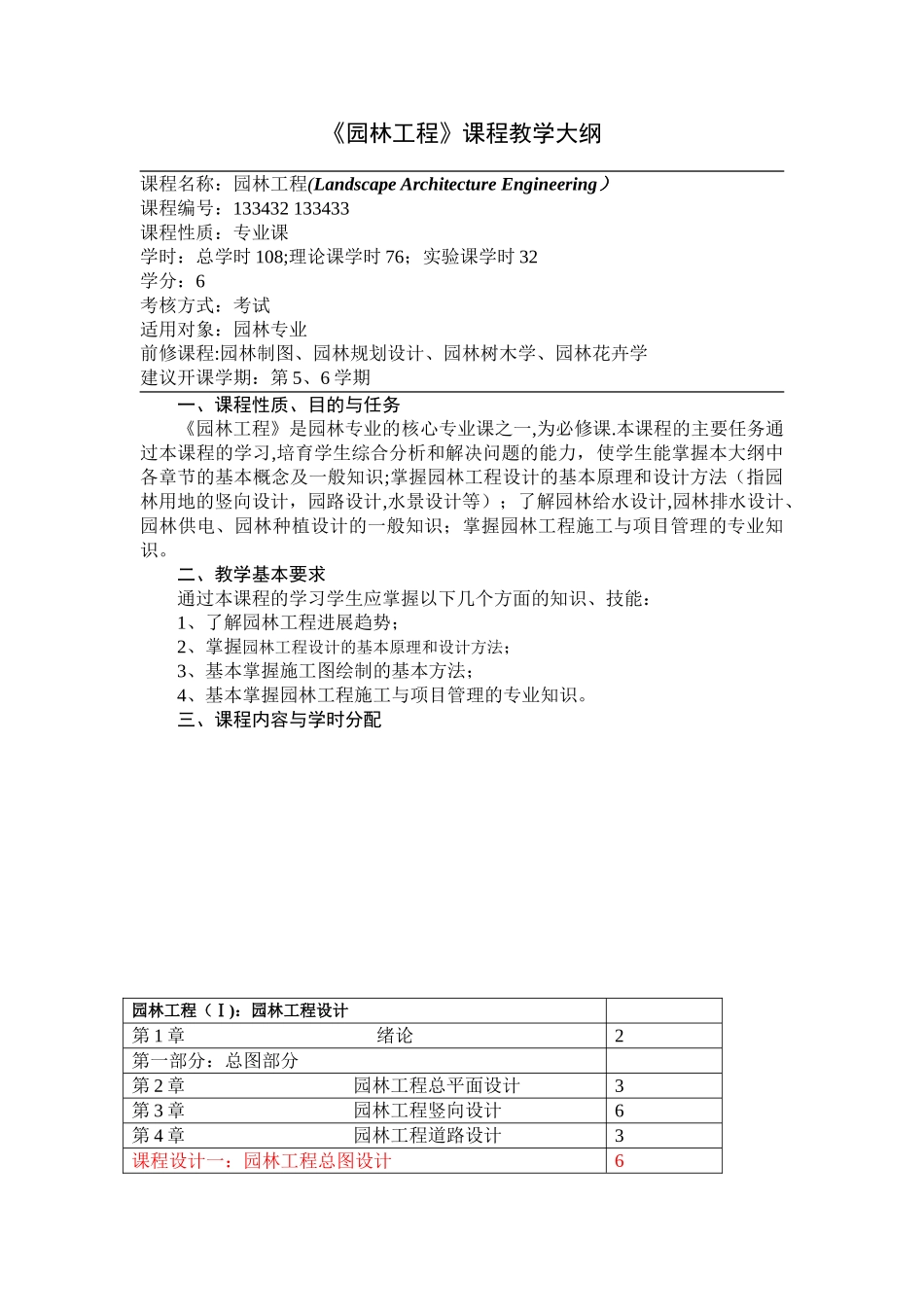 《园林工程》课程教学大纲教学理论大纲_第1页