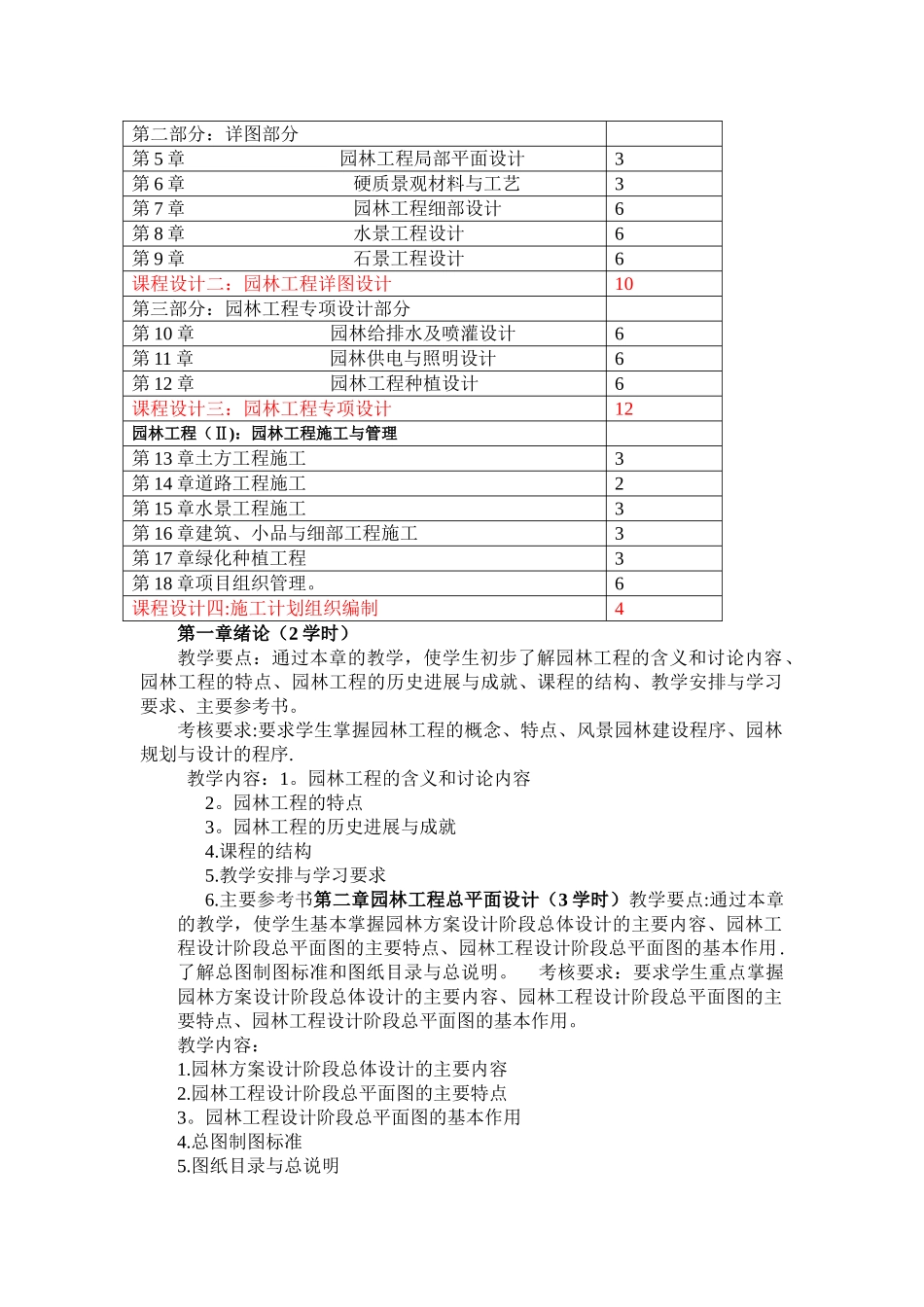 《园林工程》课程教学大纲教学理论大纲_第2页
