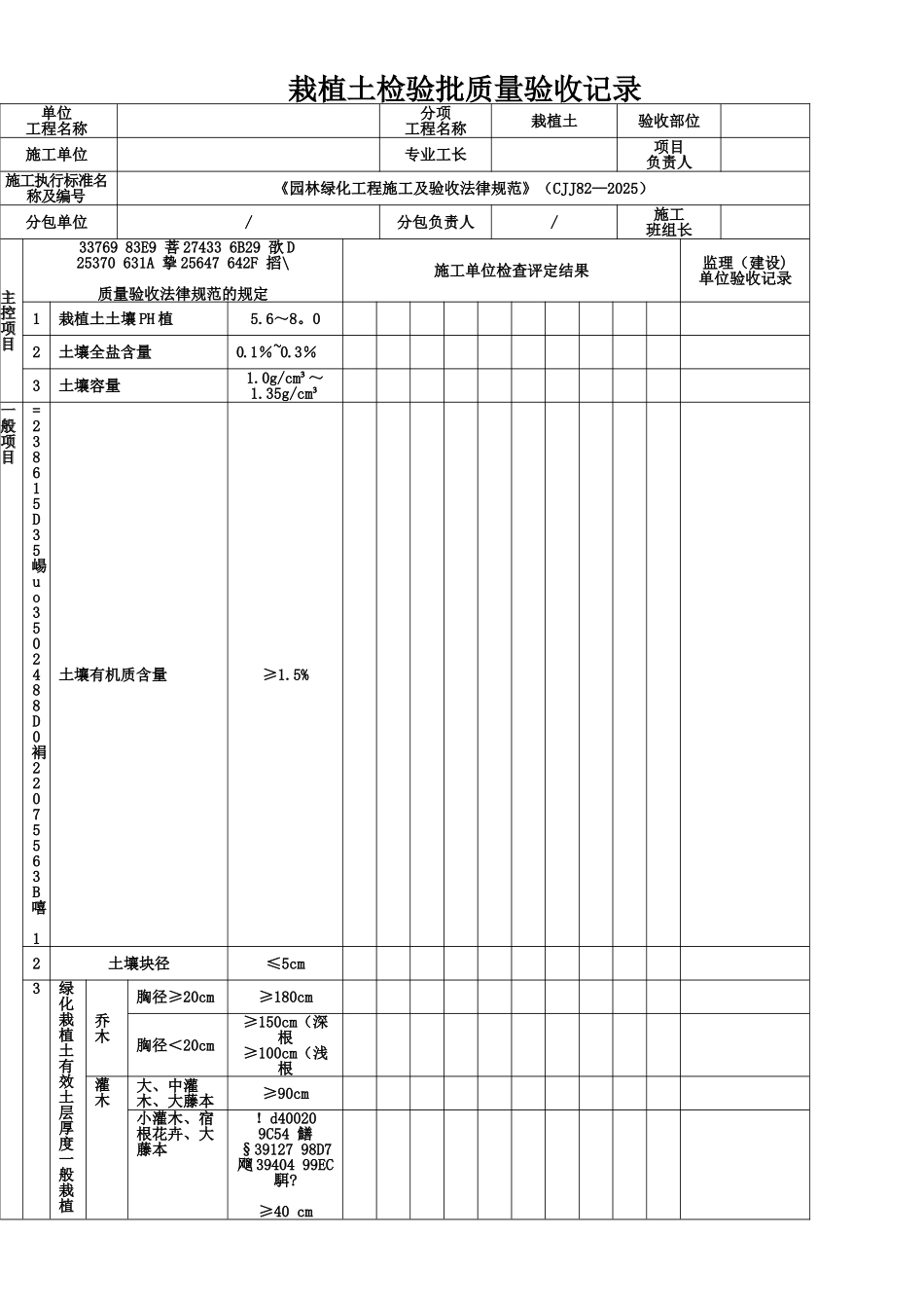 《园林绿化工程施工及验收规范》表格-1_第1页