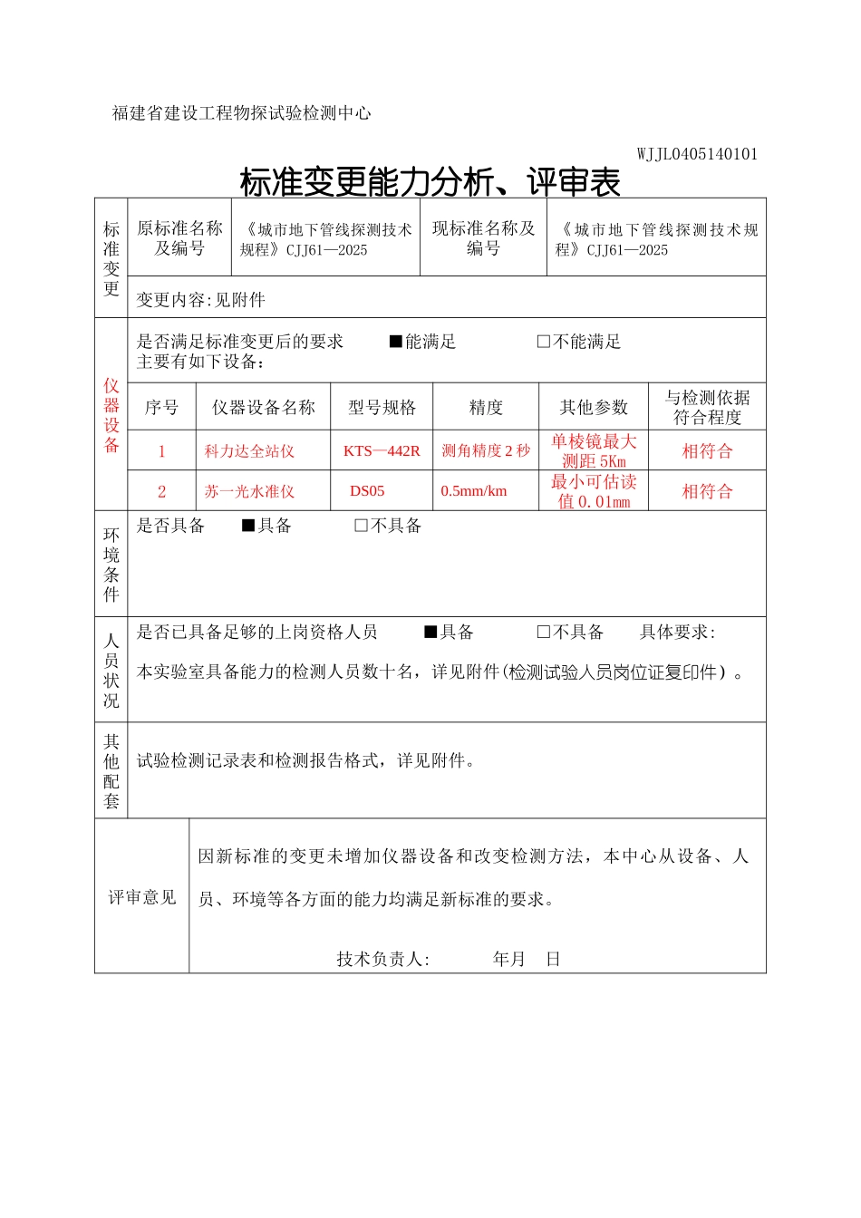 《城市地下管线探测技术规程》CJJ61-2025标准更新分析评审表_第1页
