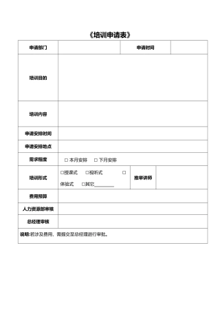 《培训需求申请表》