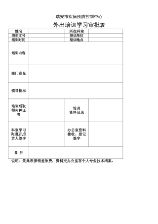 《外出培训学习审批表》