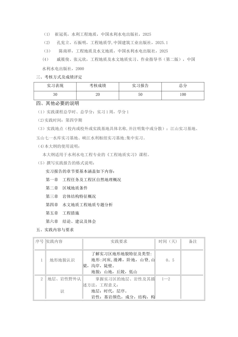 《工程地质实习》教学大纲_第2页