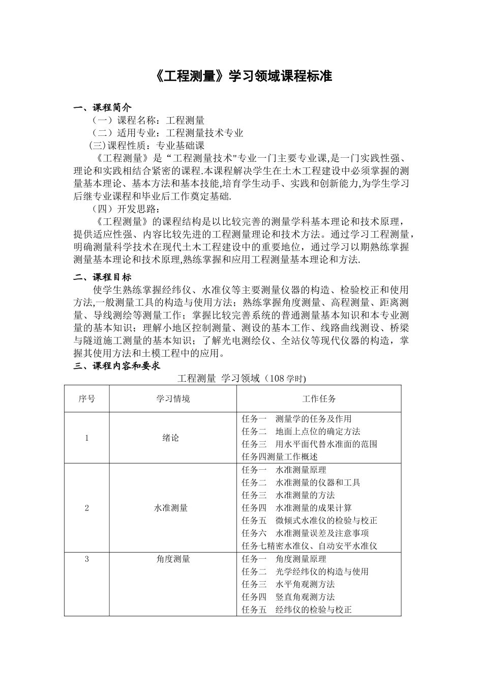 《工程测量》课程标准和课程描述_第1页