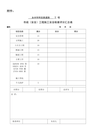《市政工程施工安全检查表》
