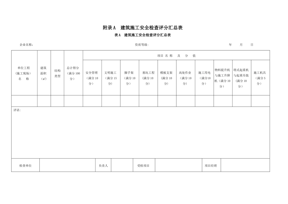 《建筑施工安全检查标准》检查评分表_第1页