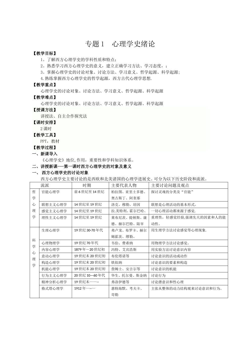 《心理学史》教案-终_第1页