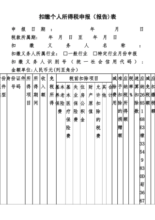 《扣缴个人所得税申报表》-空白文件