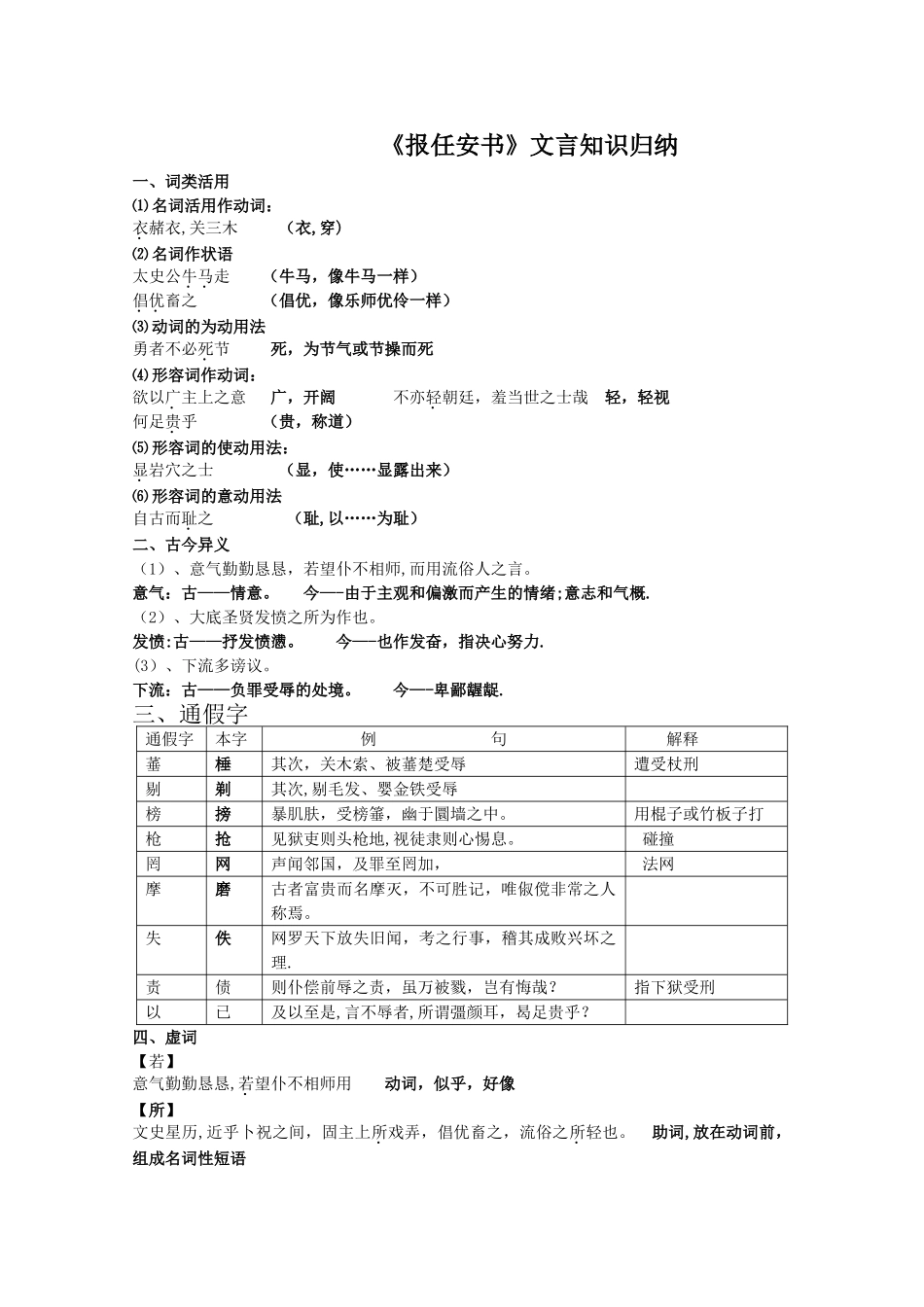 《报任安书》文言知识归纳_第1页
