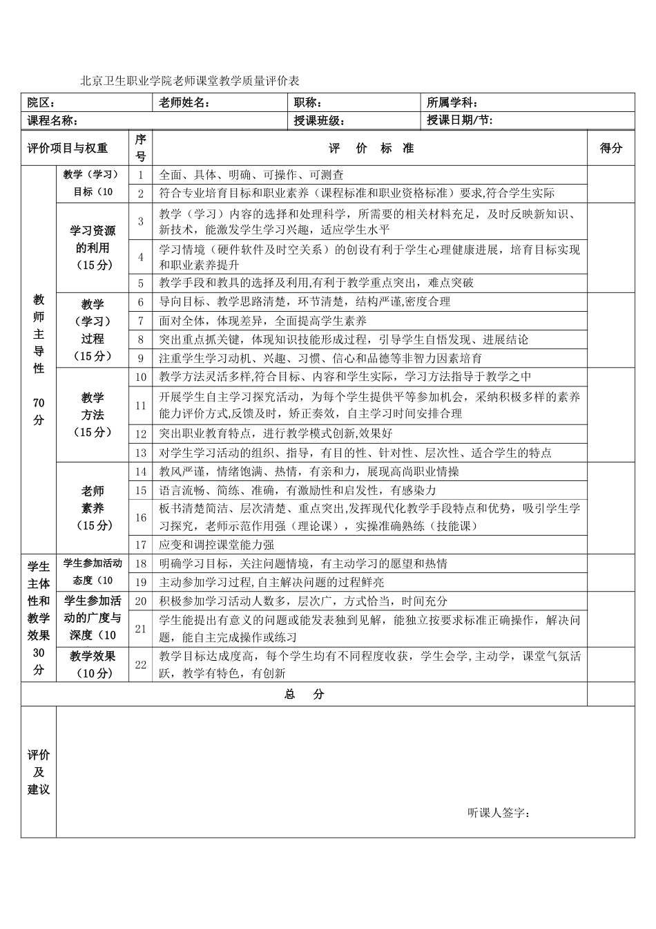 《教师课堂教学质量评价表》_第1页