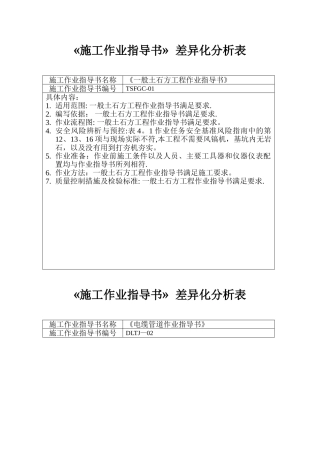 《施工作业指导书》差异化分析表