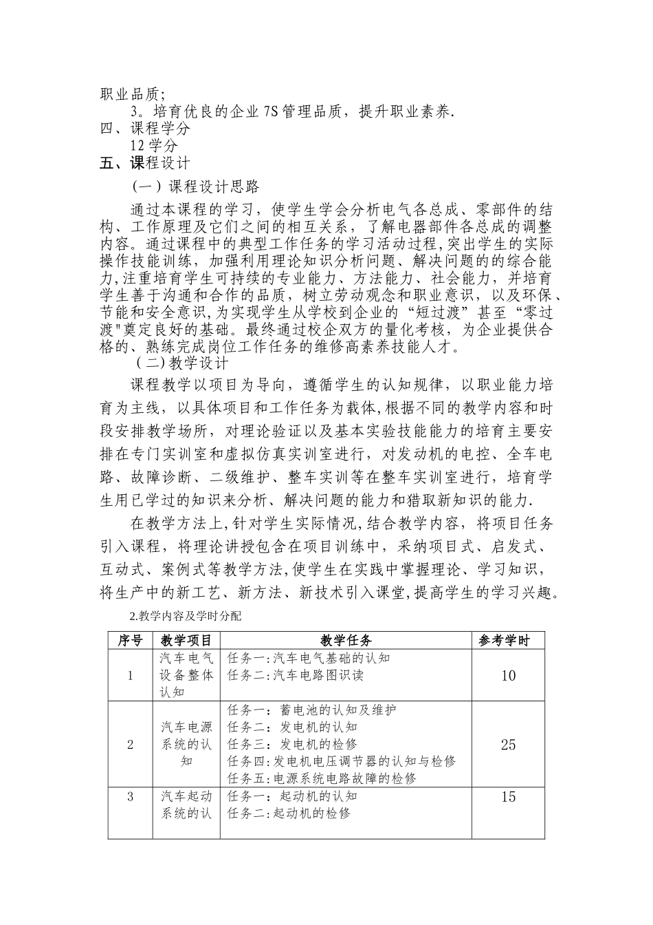 《汽车电气设备构造与维修》课程标准_第2页