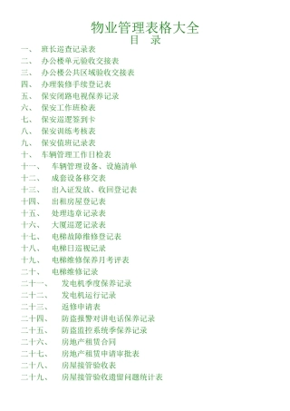 《物业管理》的表格大全