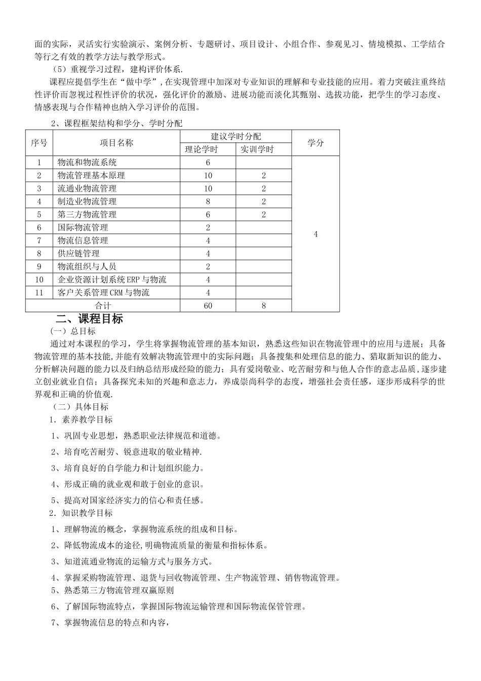 《现代物流管理》课程标准_第2页