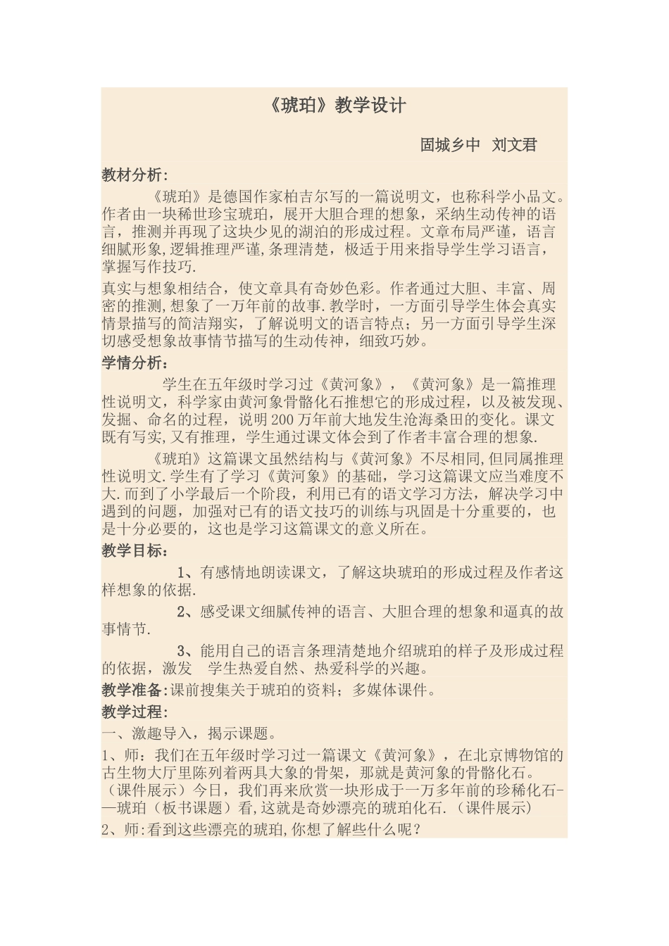 《琥珀》阅读指导课教案_第1页