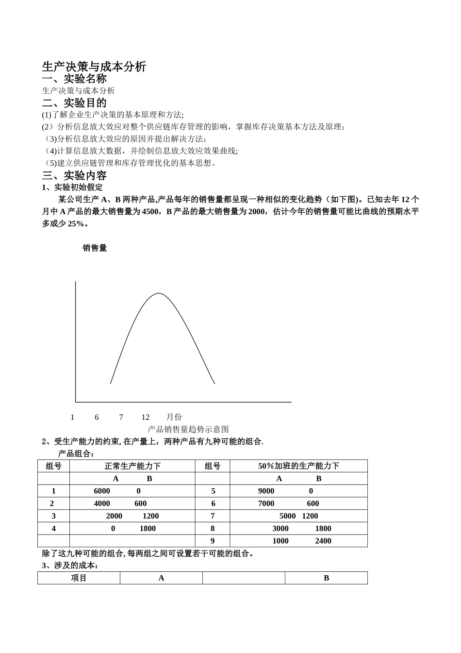 《生产运营管理》生产决策与成本分析实验报告_第1页