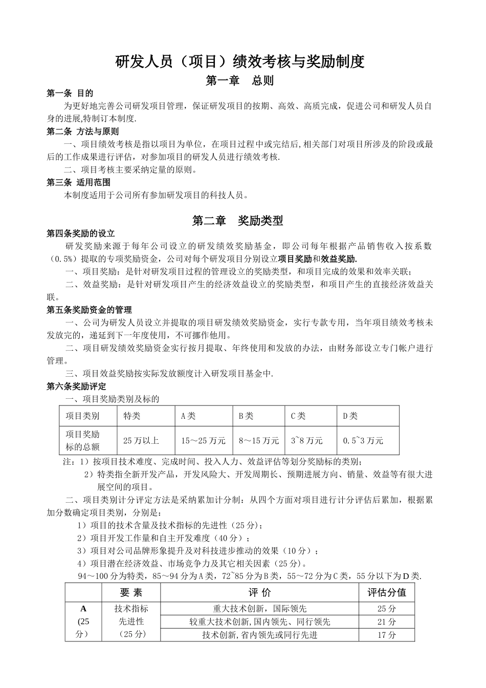《研发人员绩效考核与奖励制度》_第1页
