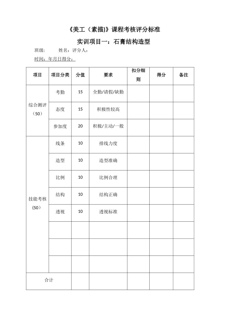 《素描》课程考核标准_第1页