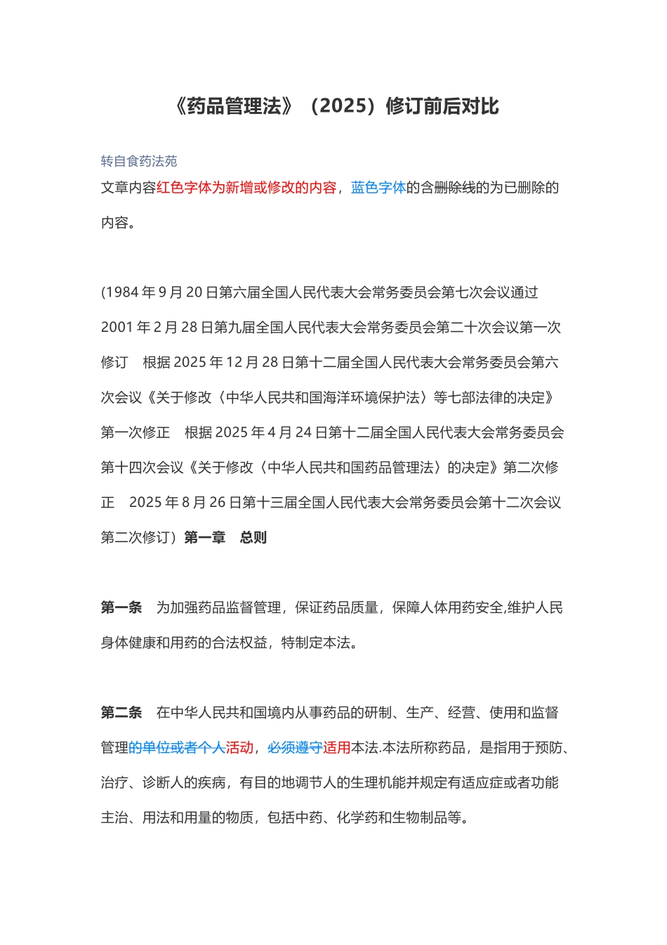 《药品管理法》修订前后对比_第1页