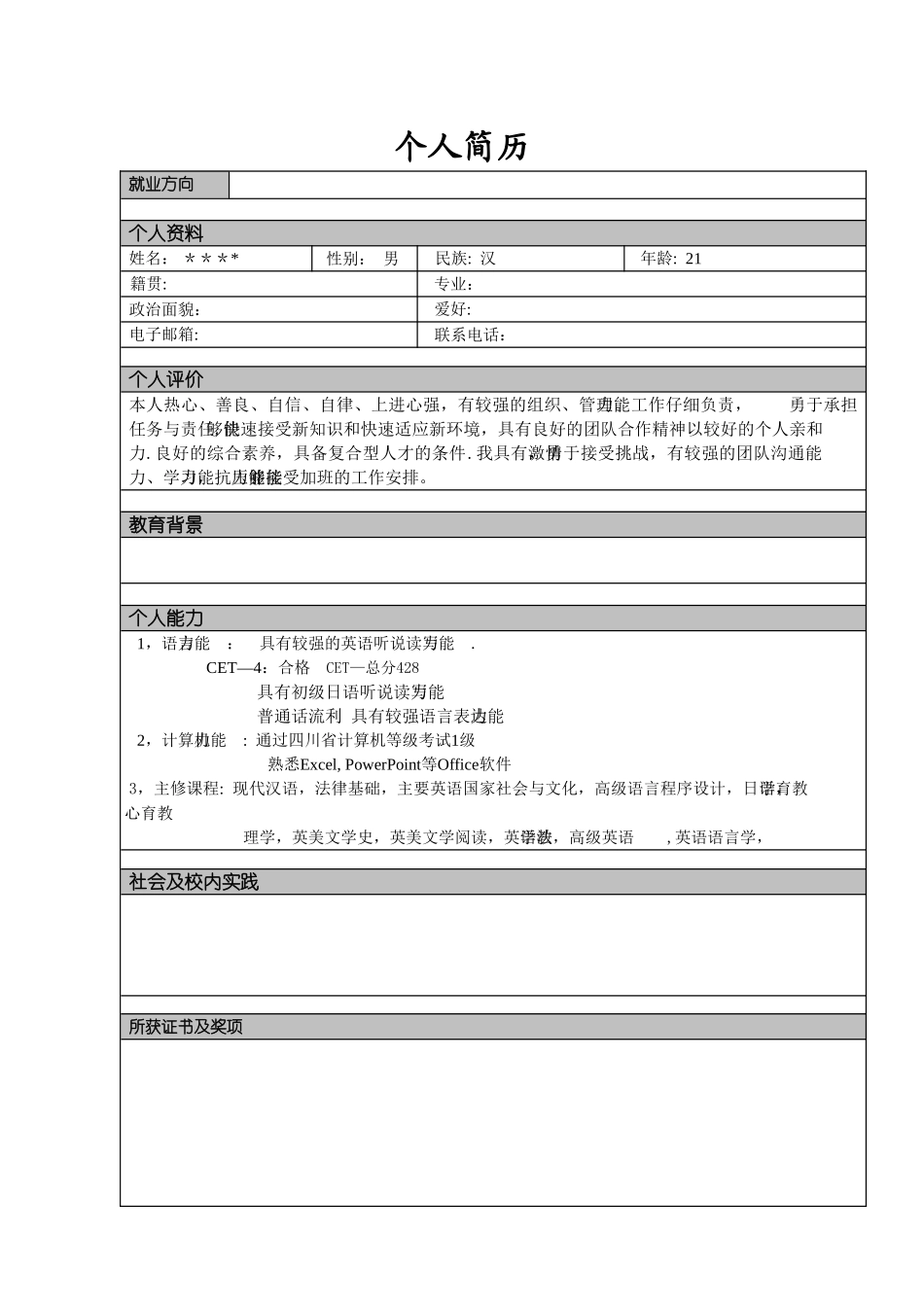 【个人】个人简历模板大全-可直接下载使用_第2页