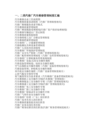一、二类汽修厂汽车维修管理制度汇编