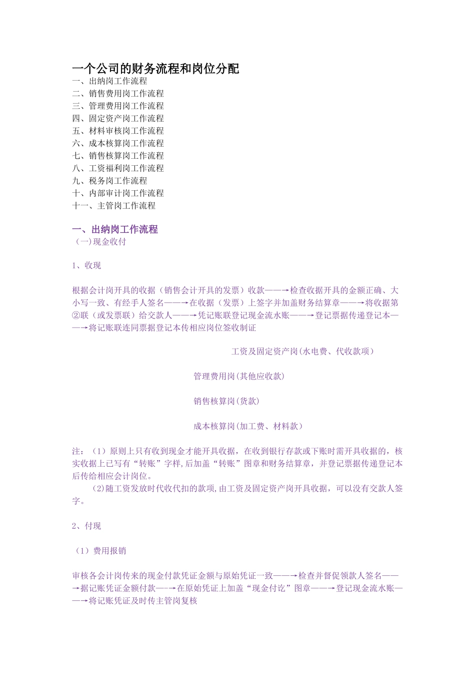 一个公司的财务流程和岗位配置_第1页