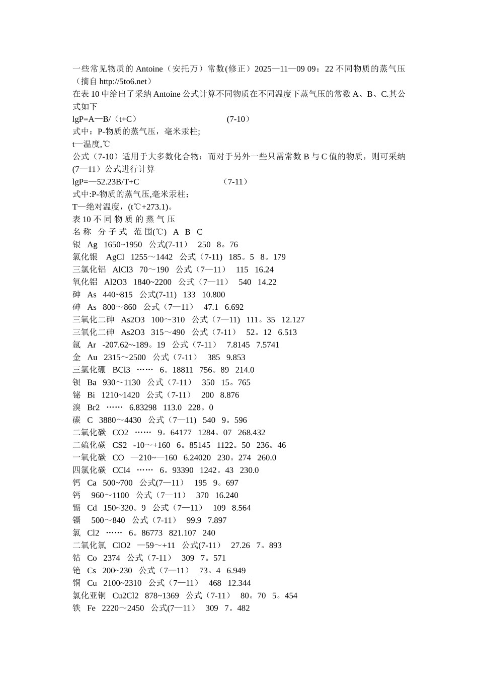 一些常见物质的安托因常数_第1页