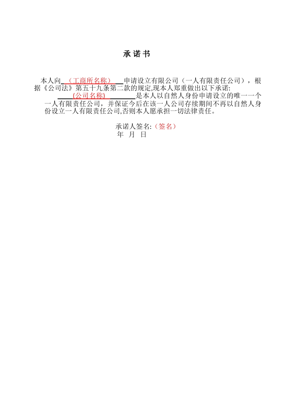 一人公司承诺书_第1页