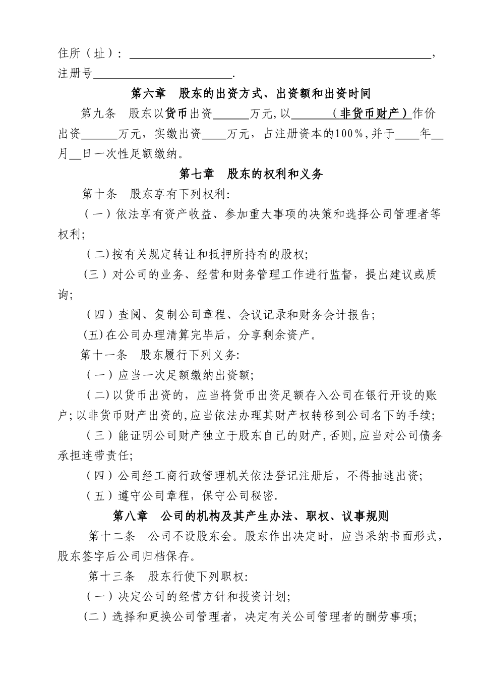 一人公司章程参考范本_第2页