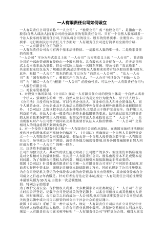 一人有限责任公司如何设立