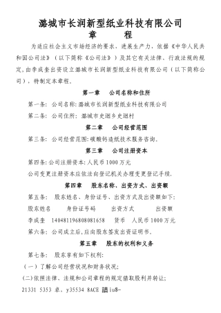 一人独资有限公司章程