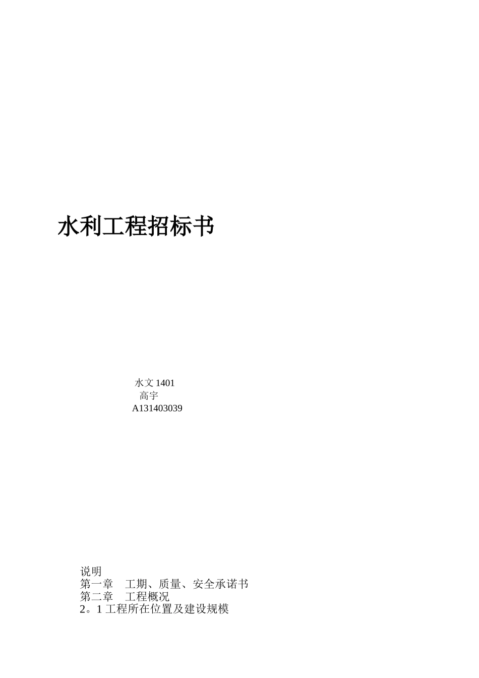 一份优秀的水利工程施工投标文件_第1页