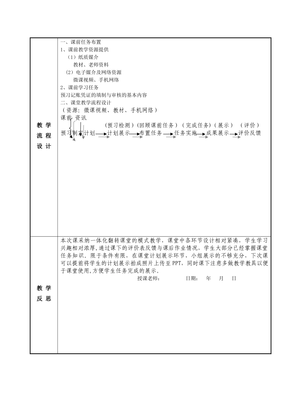 一体化翻转课堂记账凭证填制与审核教学设计教案_第2页