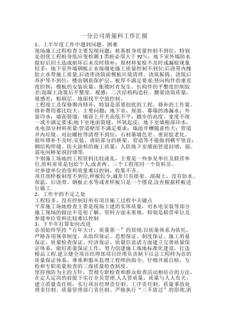 一分公司质量科工作汇报