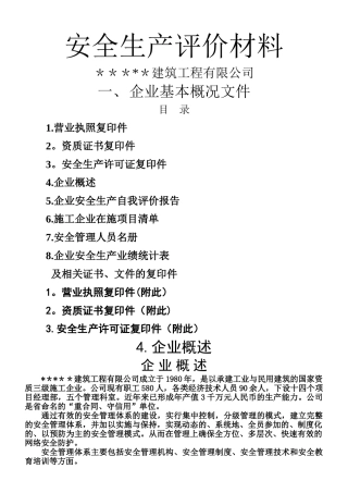 一套完整的建筑施工企业安全生产评价资料