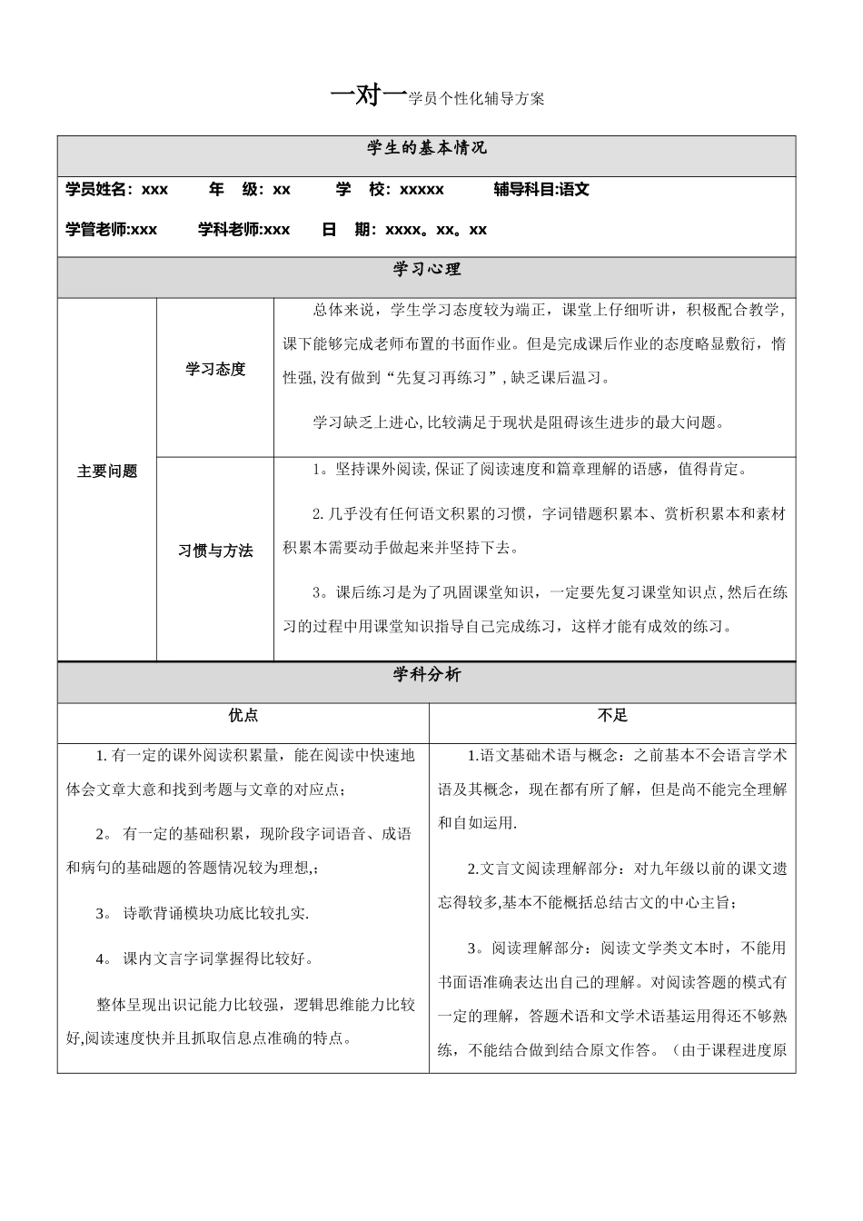 一对一个性化辅导方案_第1页